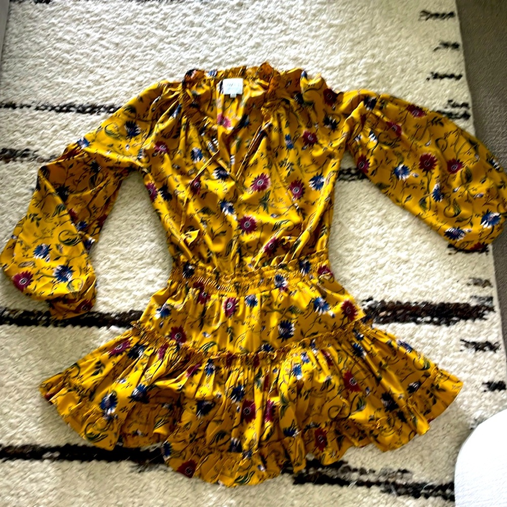 Misa Los Angeles mustard flowered long sleeved xs dress
